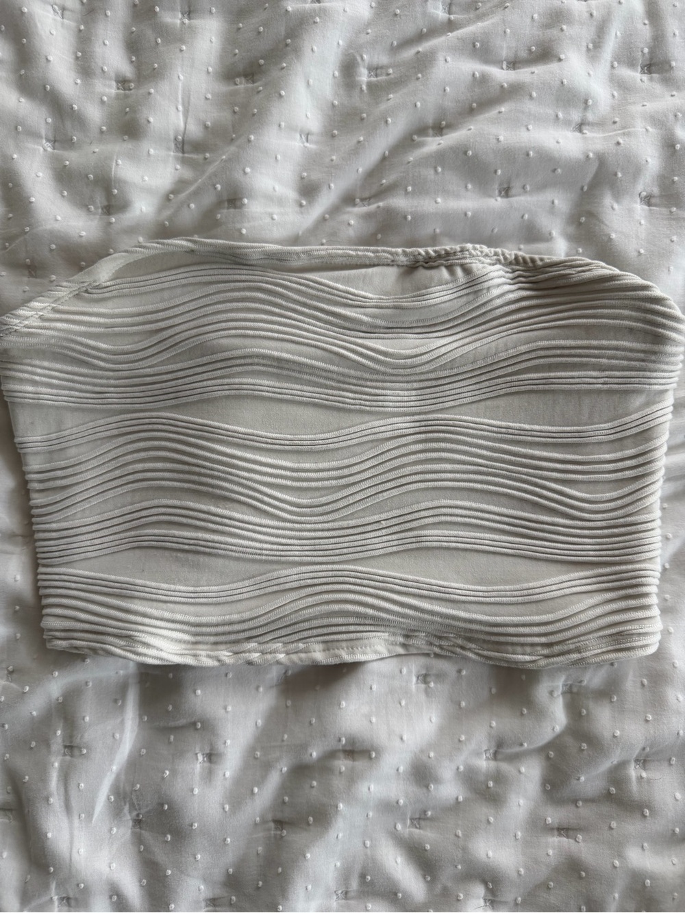 White Strapless Textured Crop Top